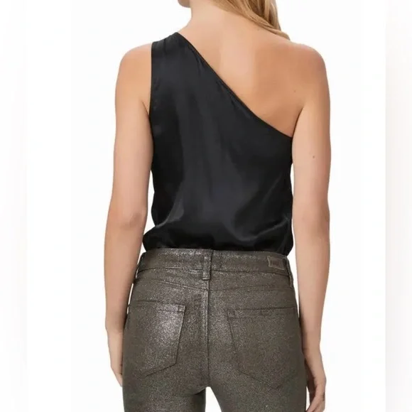 PAIGE Black One-Shoulder Silk Blouse - Picture 4 of 8
